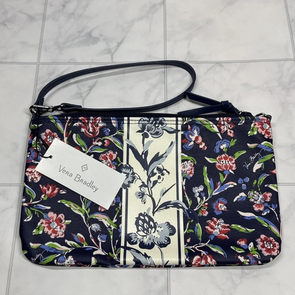 Vera Bradley Convertible Wristlet Purse Faux Leather Trim Perennially Navy NWT
